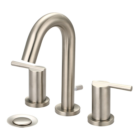 OLYMPIA FAUCETS Two Handle Widespread Bathroom Faucet, Compression Hose, Nickel, Overall Height: 8" L-7420-BN